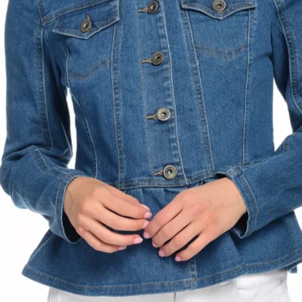 Kate‎ & Mallory® Stretch Denim Pointed Collar Ruffled Hem Jacket 2x plus